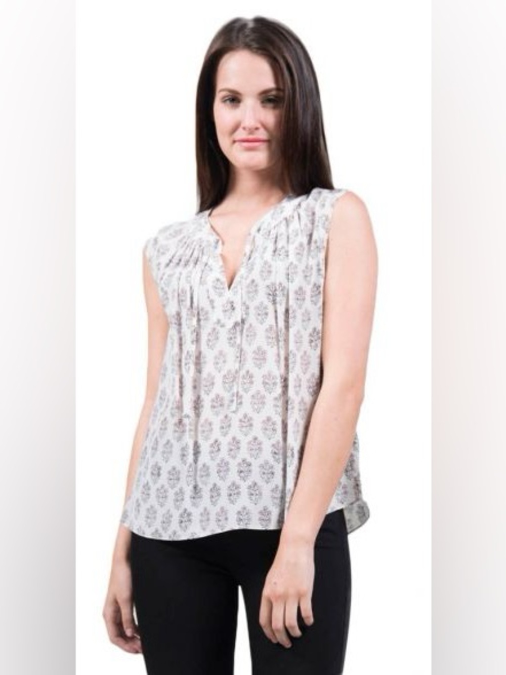 Rebecca Taylor  light pink and Gray Printed Sleeveless V-Neck Top Size 6 Silk